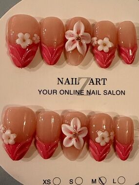 Pink Floral handmade acrylic Press-On Nail Set